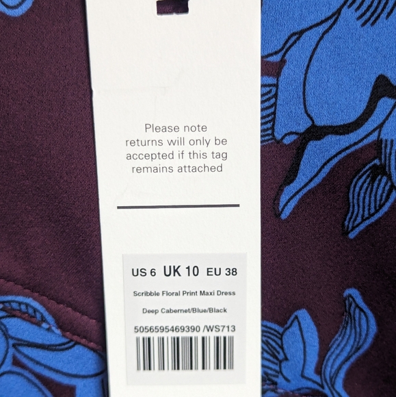 ME+EM Maxi Skirt Deep Cabernet Blue Scribble Floral Print Maxi Skirt Size 6 US - Picture 11 of 14